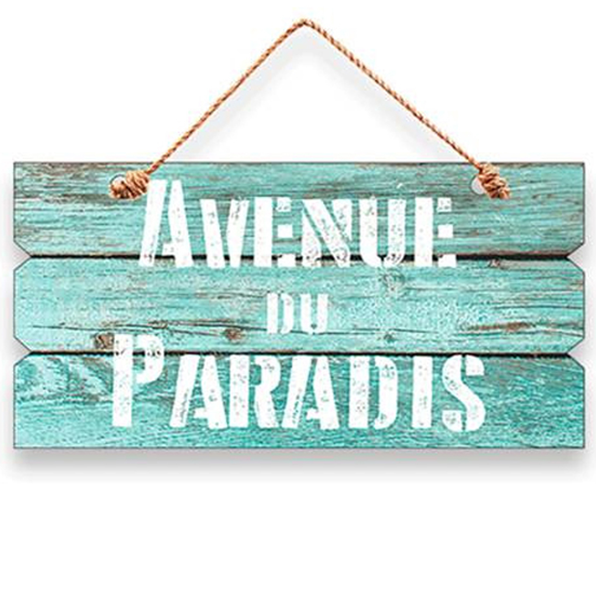 Plaque bois \'Messages\' turquoise (Avenue du Paradis) - 30x15 cm - [R2278]
