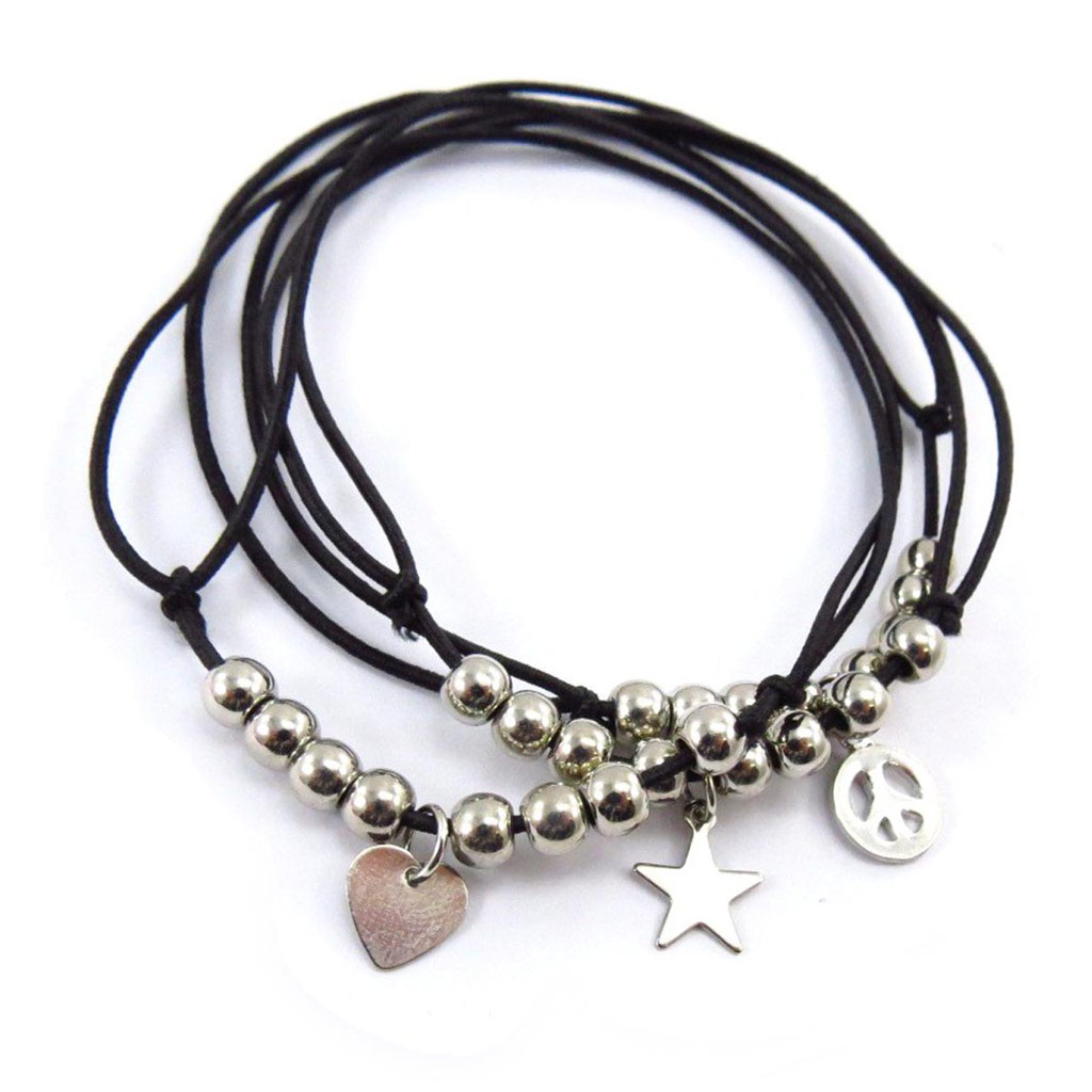 Bracelet créateur \'Peace and Love\' noir - [J7003]