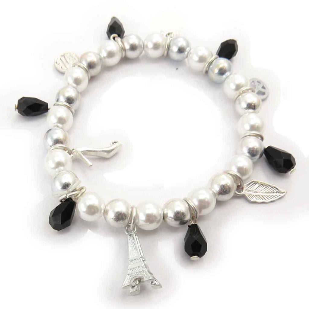Bracelet perles \'Sissi\' ivoire noir - [J7044]