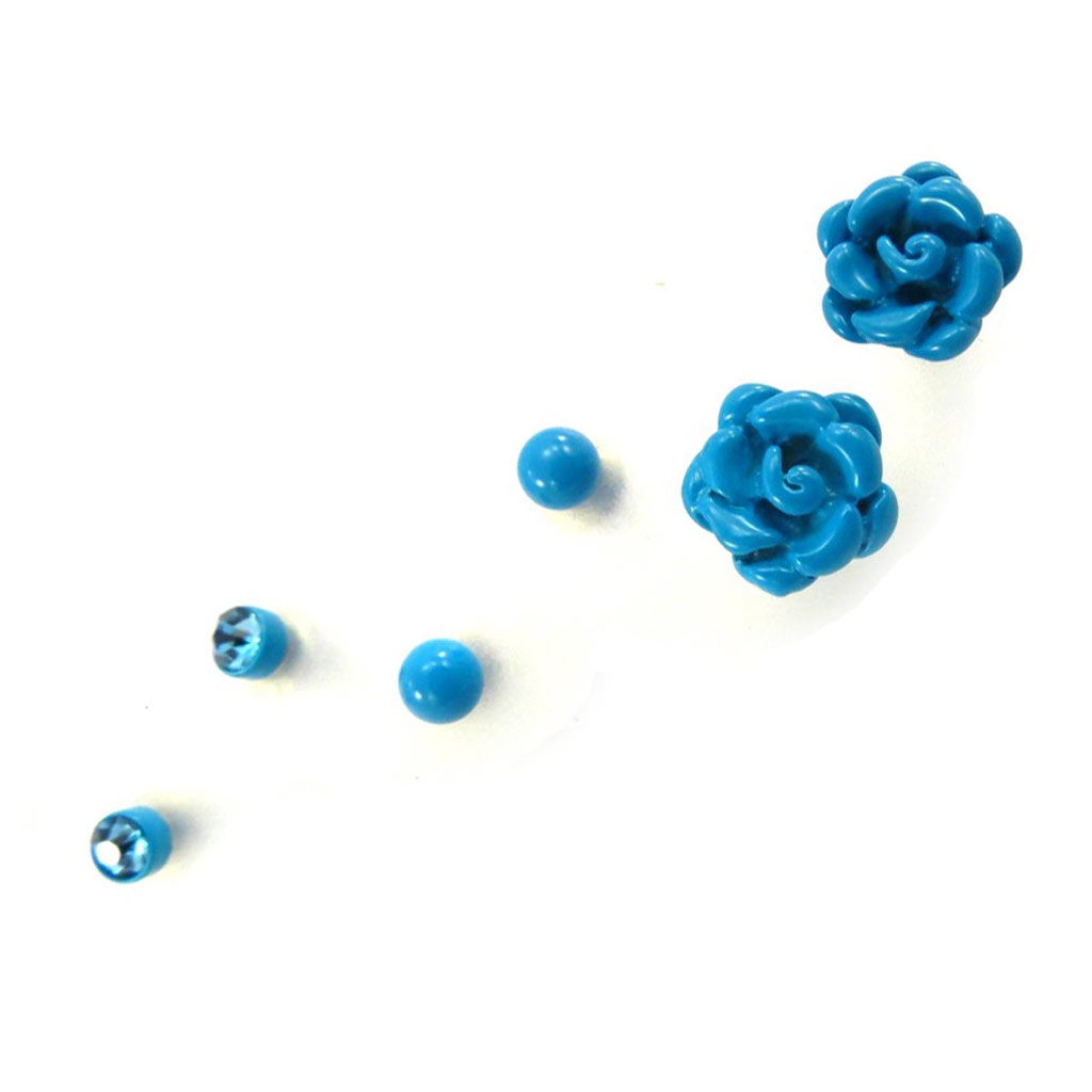 3 paires de boucles \'Rosa Romantica\' turquoise  - [J7183]
