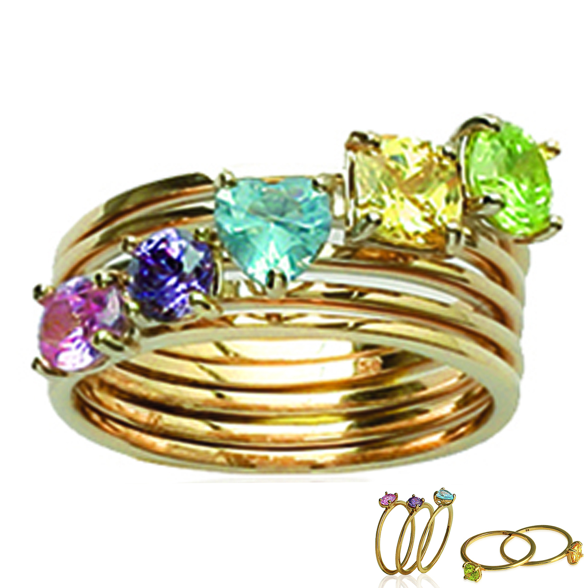 Bague Plaqué Or \'Déesse\' tutti frutti doré - 5 bagues - [I9761]