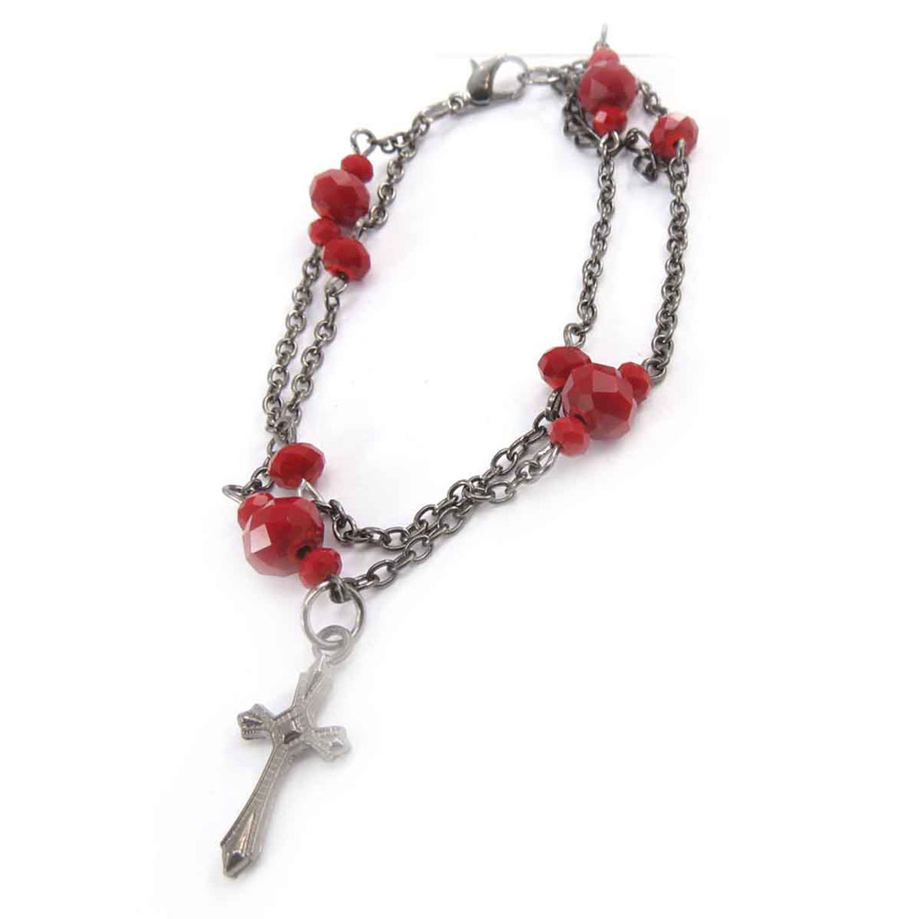 Bracelet créateur \'Croix Mystique\' rouge gris - [J7989]
