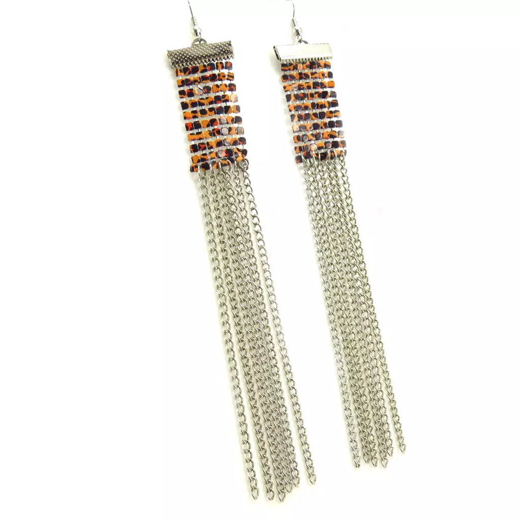les trésors de lily Boucles 'Cotte de Maille' ambre argenté [K6528]