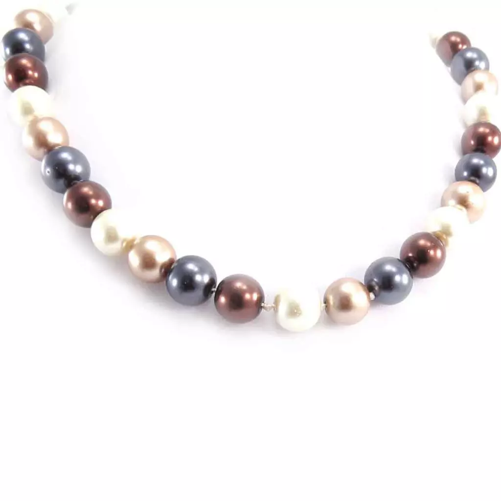 les trésors de lily Collier 'Perla' ivoire marron gris (12 mm) [J8086]