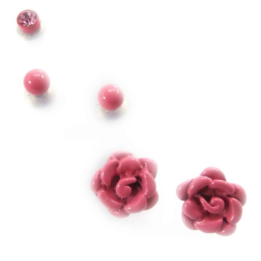 3 paires de boucles \'Rosa Romantica\' rose  - [J8125]