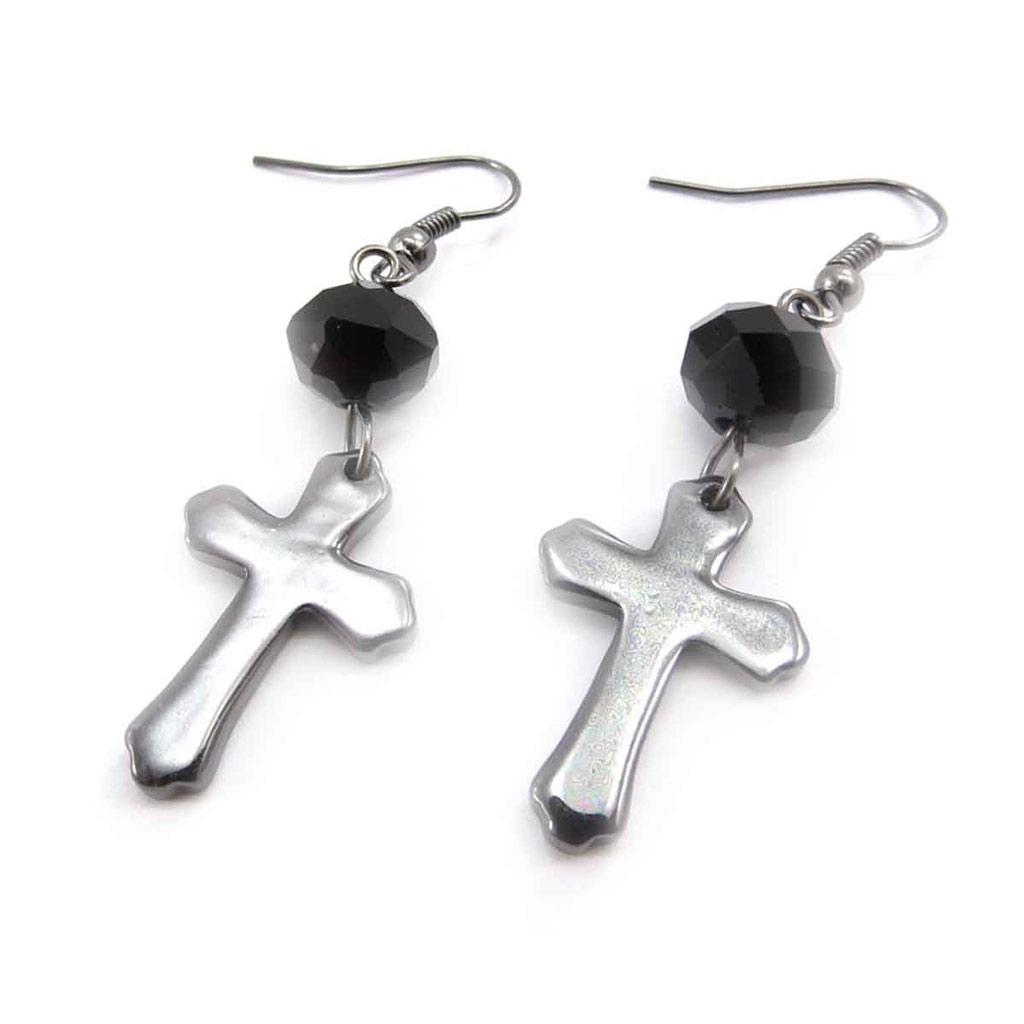 Boucles Créateur \'Croix\' noir gris  - [J8128]
