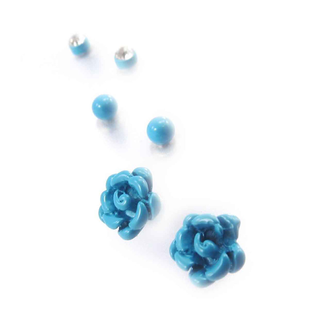 3 paires de boucles \'Rosa Romantica\' turquoise  - [J8129]