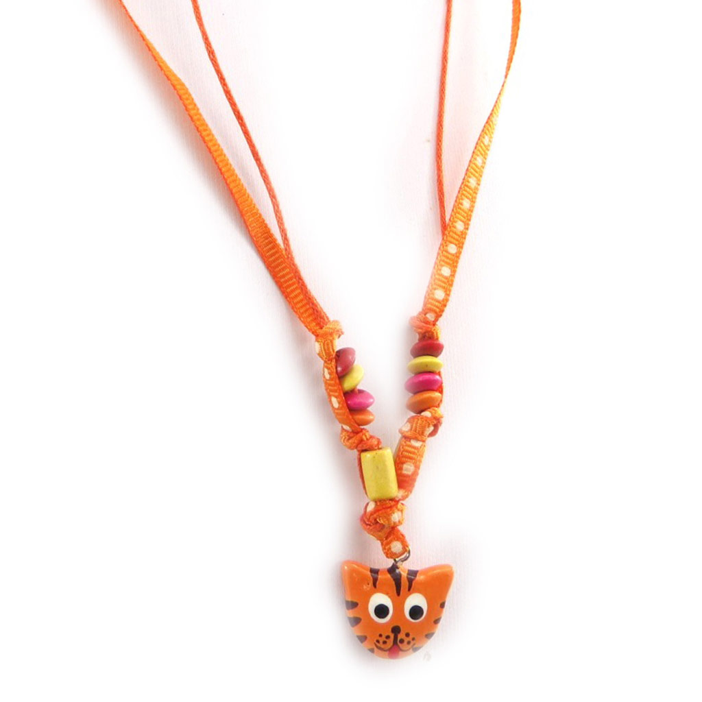 Collier créateur \'Chats\' orange - [J8203]