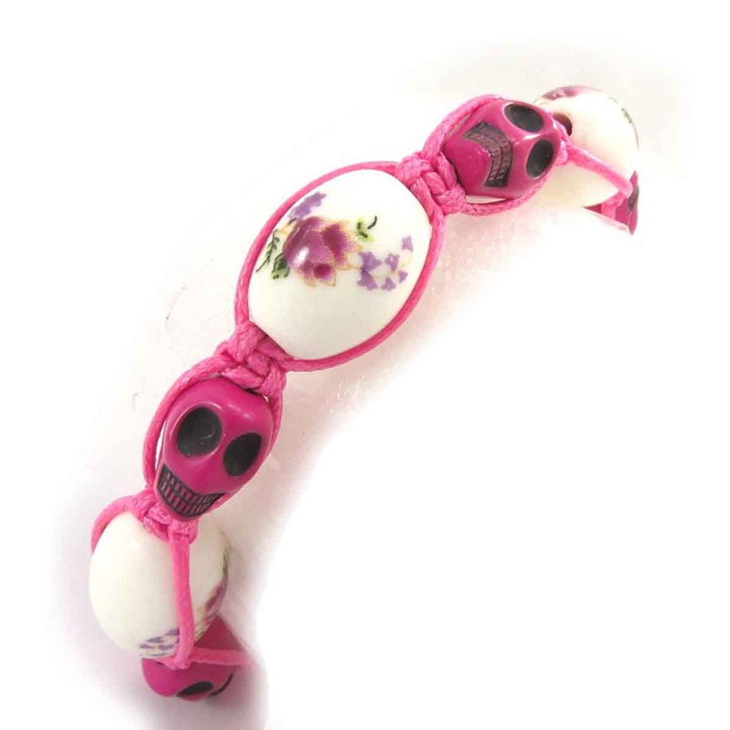 Bracelet créateur shambhala \'Tête de Mort\' liberty rose fuschia - [J8561]
