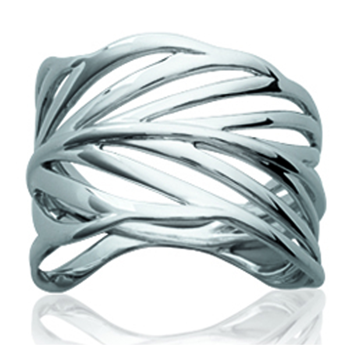 Anneau Argent \'Plumes\' argenté (rhodié) - 15 mm - [M8727]