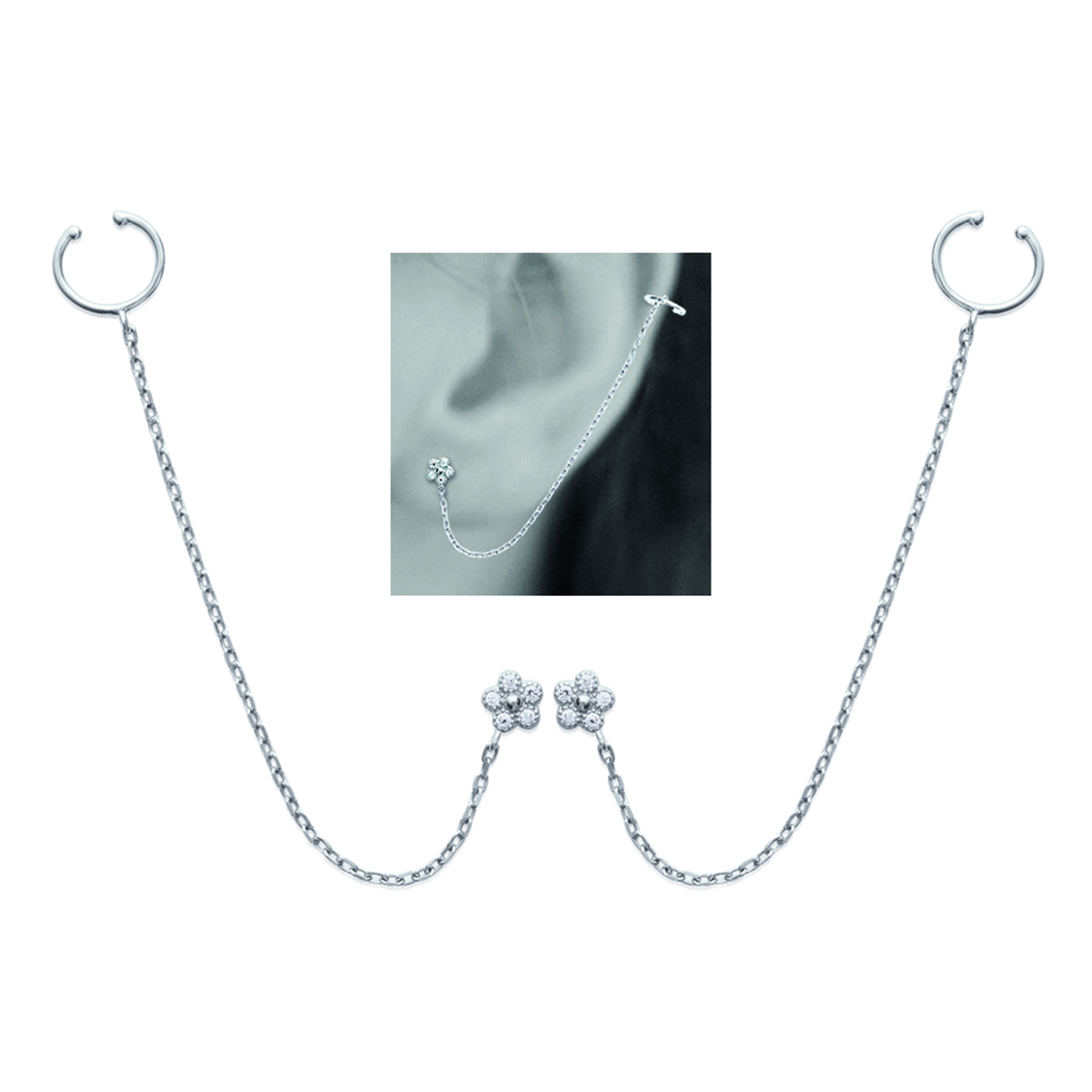 Boucles bagues oreilles argent \'Flora\' blanc argenté (rhodié) - 5 mm - [M9930]