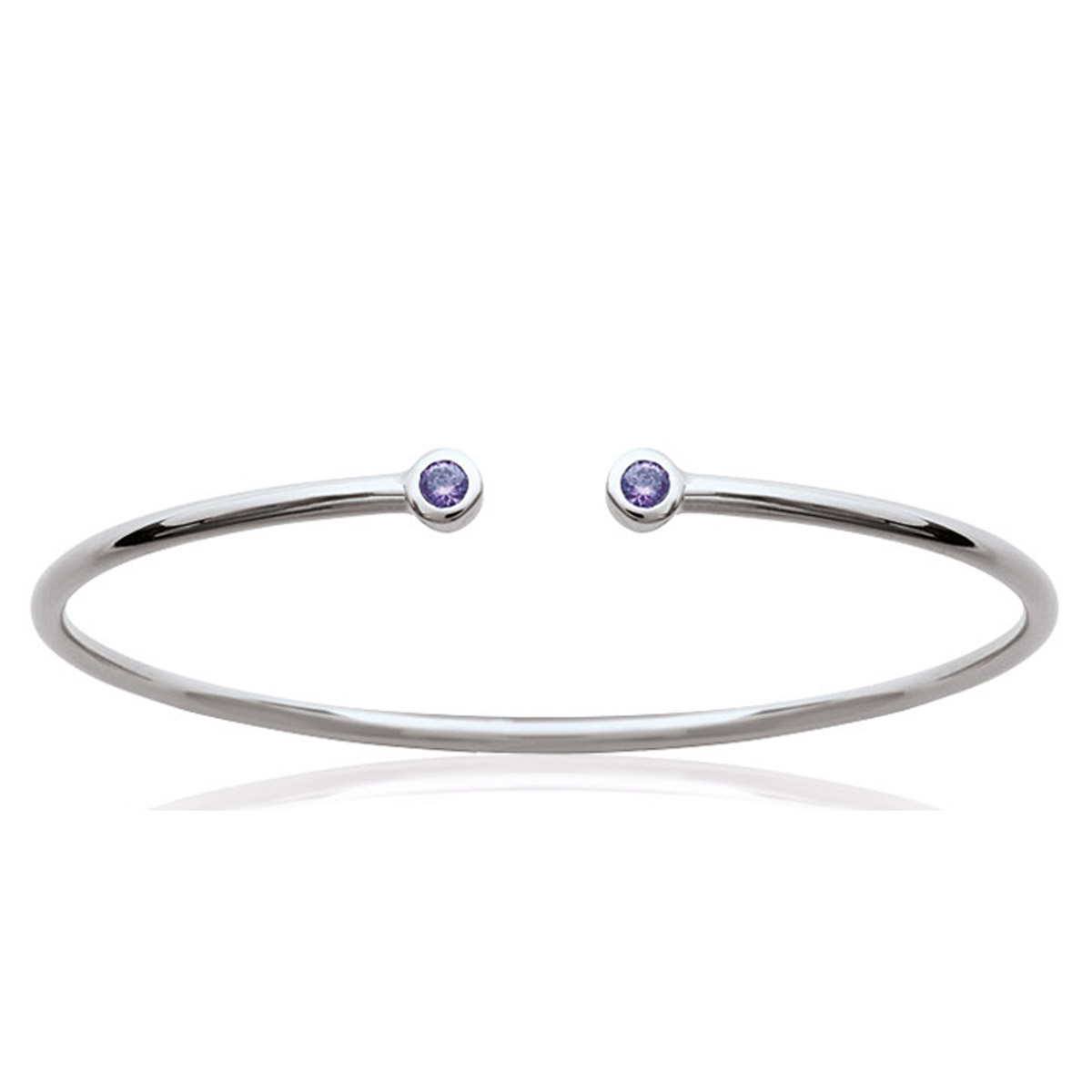 Bracelet argent ouvert \'Sissi\' violet argenté (rhodié) - 58 mm 2 mm - [M9949]