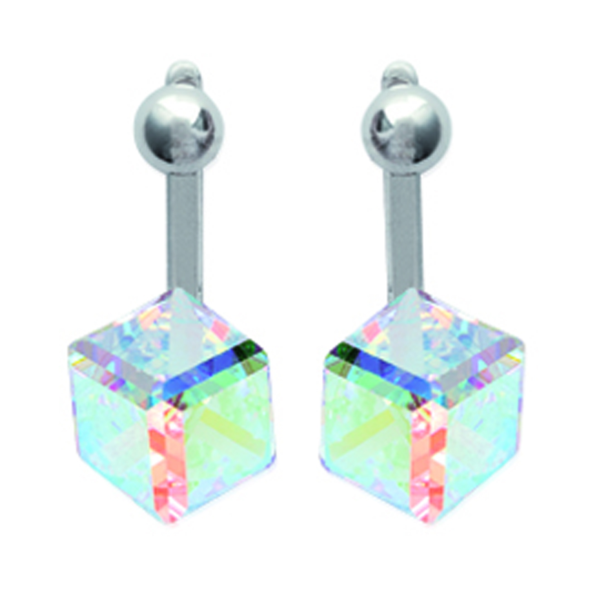 Boucles contours de lobes argent \'Cubes de Cristal\' blanc boréal - 20x8 mm - [M9968]