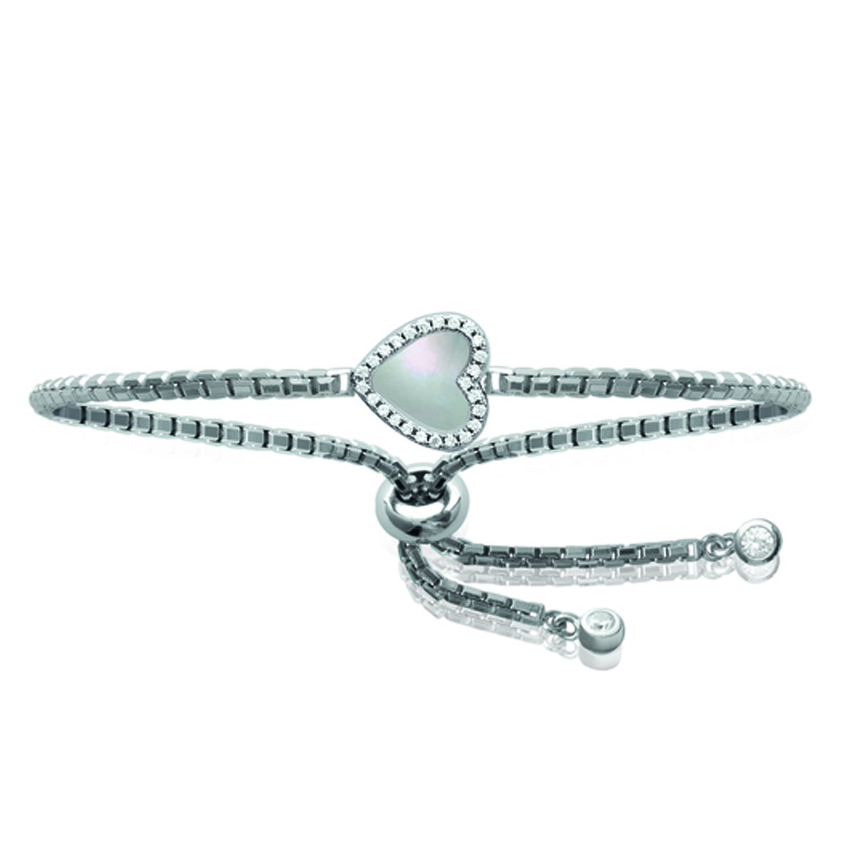 Bracelet Argent \'Love\' blanc nacre (rhodié) - 11x11 mm - [M9989]