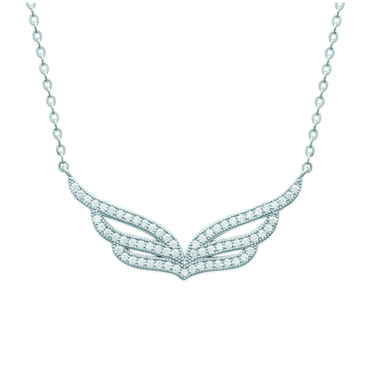 Collier Argent \'Les Ailes d\'Ange\' blanc argenté (rhodié) - 31x15 mm - [N0010]