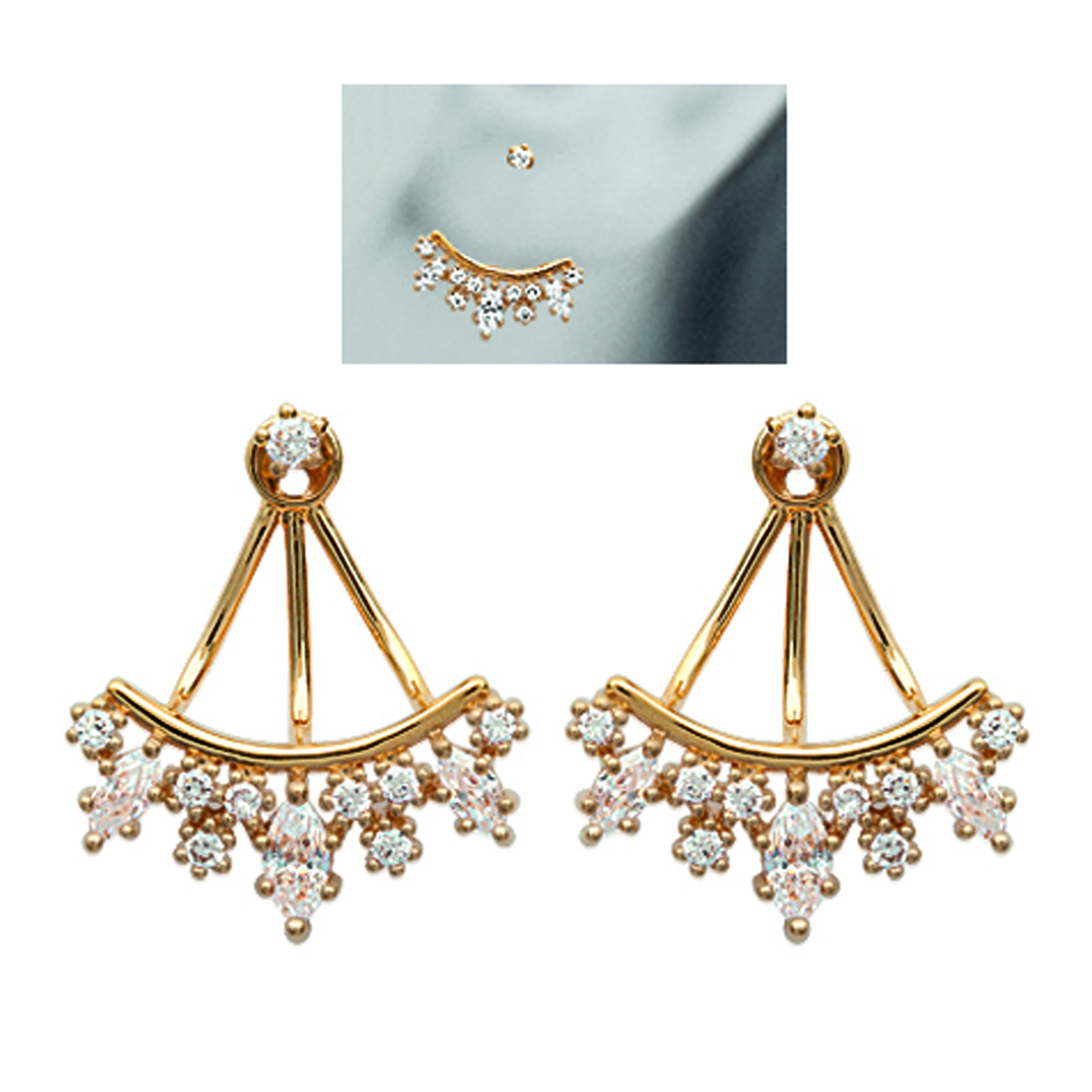 Lobes d\'oreilles plaqué or \'Sissi\' blanc doré - 20x17 mm - [N0012]