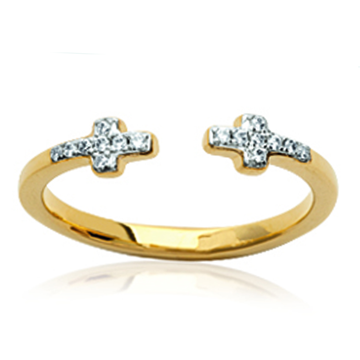 Bague ouverte plaqué or \'Croix\' blanc doré - 7x3 mm - [N0050]