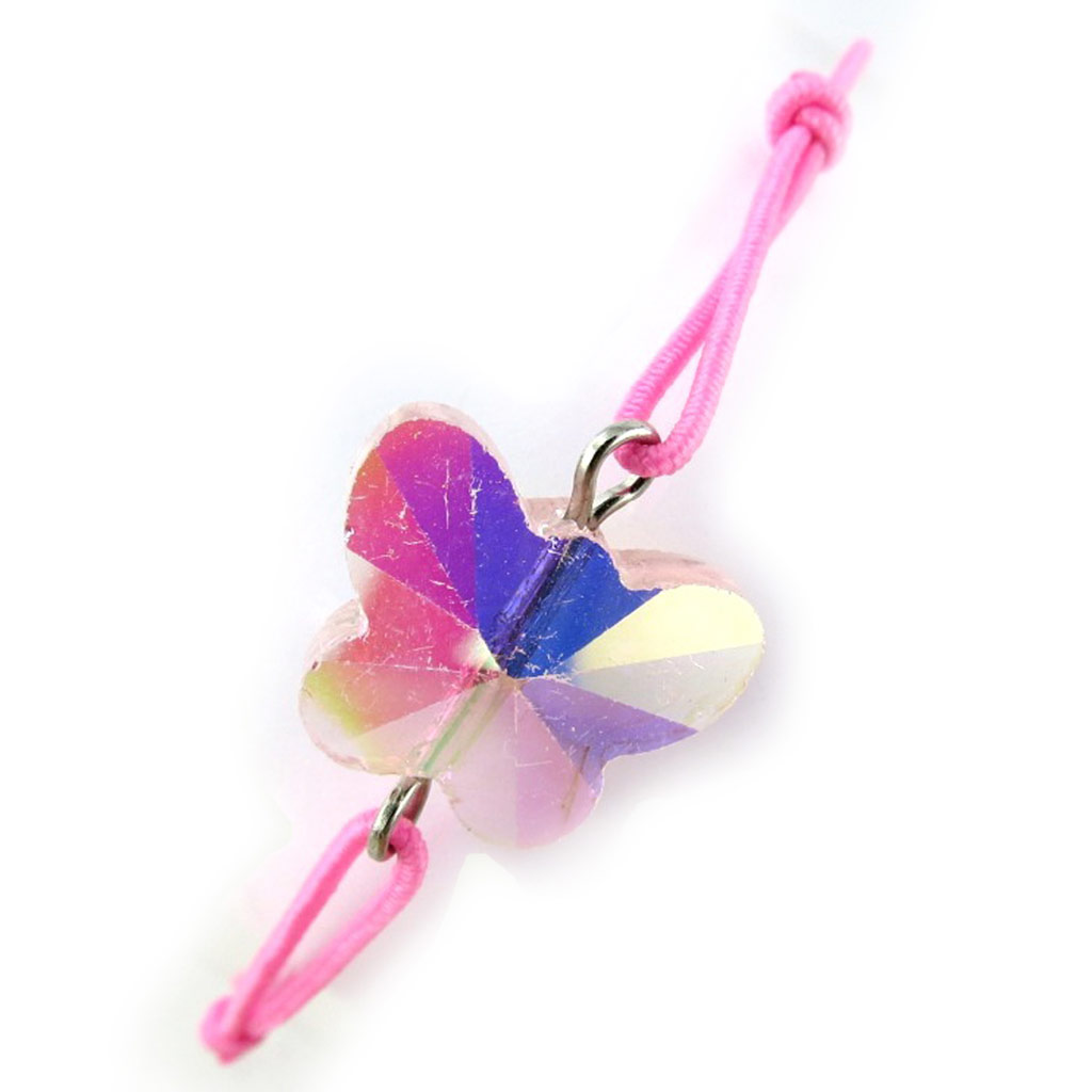 Bracelet élastique \'Cristal\' rose (papillon) - [N0250]