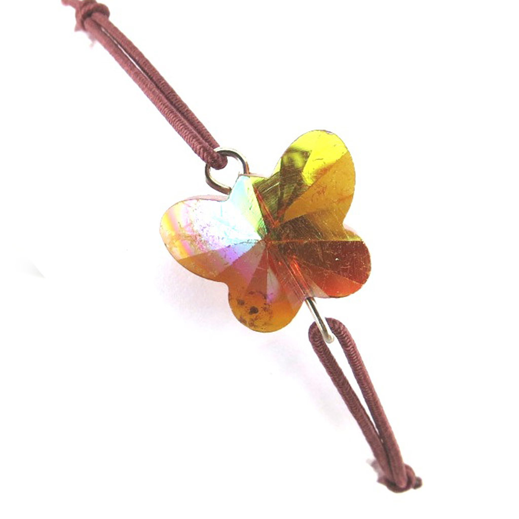 Bracelet élastique \'Cristal\' marron (papillon) - [N0252]