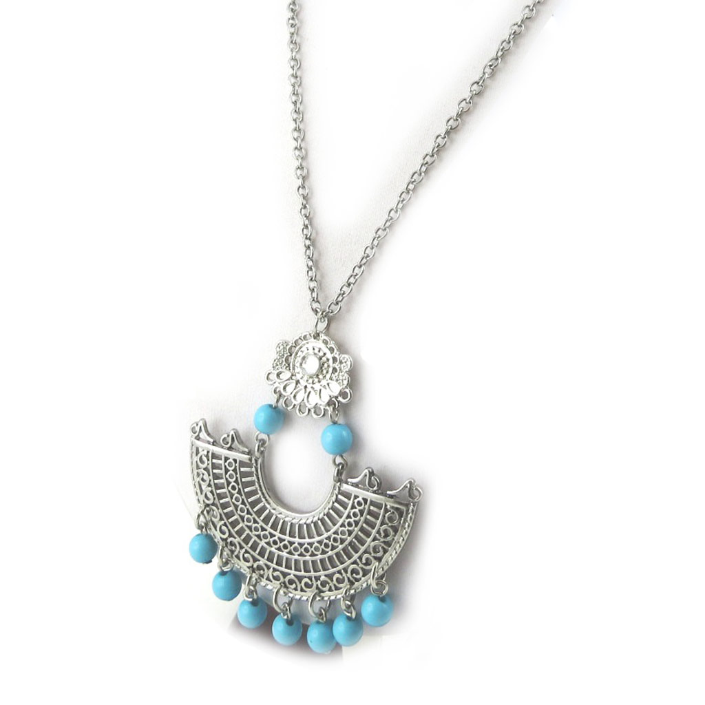 Collier Créateur \'Altai\' turquoise argenté - [N0289]