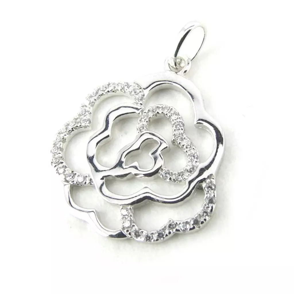 les trésors de lily Pendentif Argent 'Rosa Romantica' blanc [N0314]