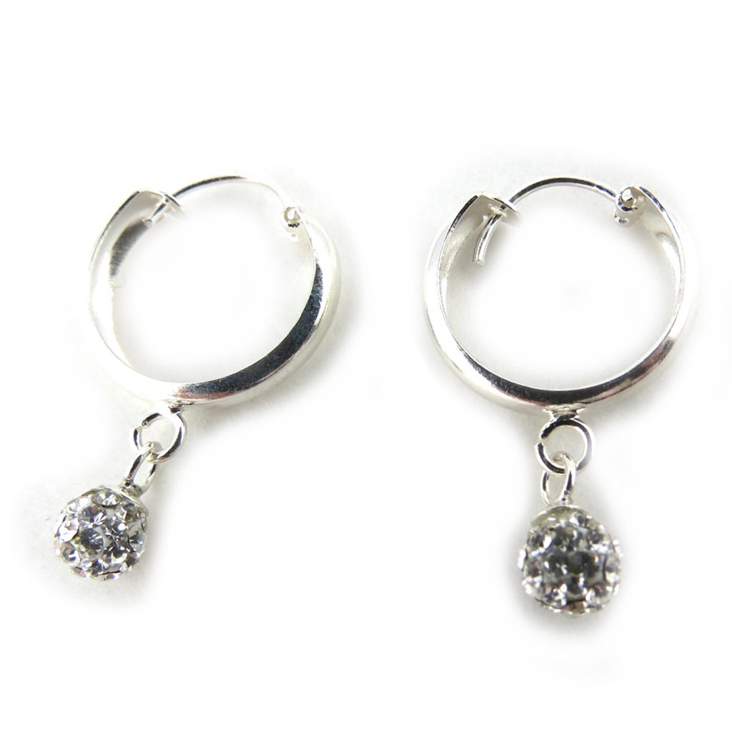 Créoles Argent \'Sissi\' blanc (5 mm) - [N0326]