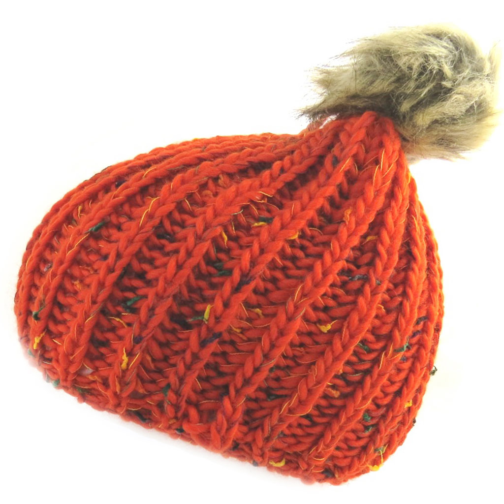 Bonnet tricot \'Coloriage\' orange  - [N0376]