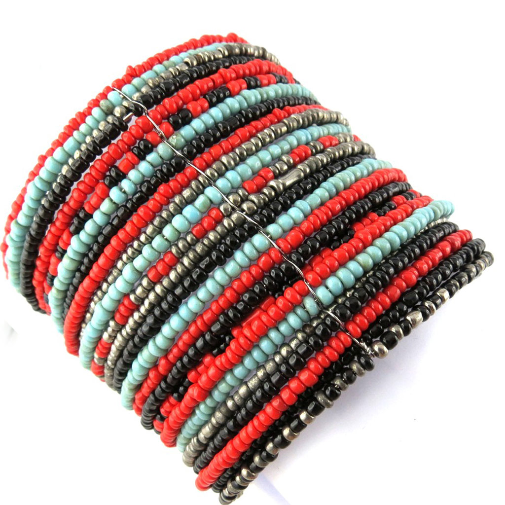 Bracelet créateur \'Katmandou\' noir rouge turquoise - [N0691]