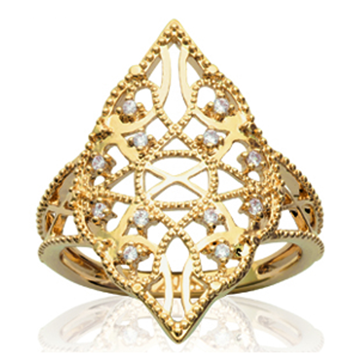 Bague Plaqué Or \'Carmen\' blanc doré - 27 mm - [L0721]