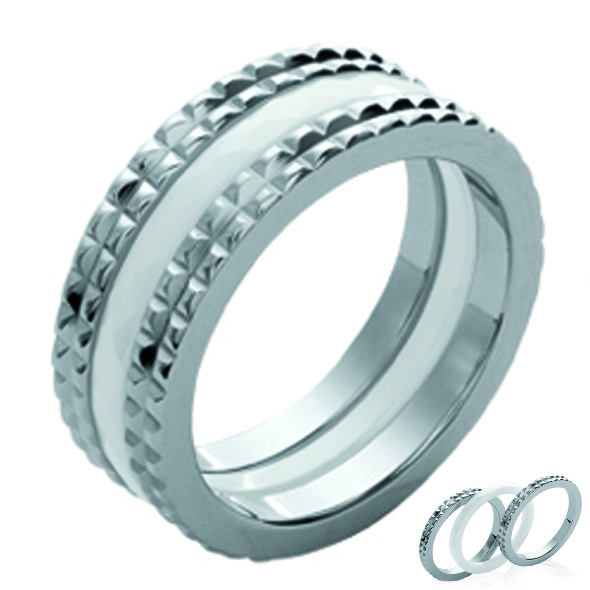 Bague plurielle \'Chorégraphie\' acier céramique - [L0728]