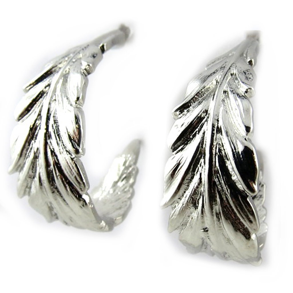 Créoles \'Feuilles\' argenté Ø 25 mm - [N0761]