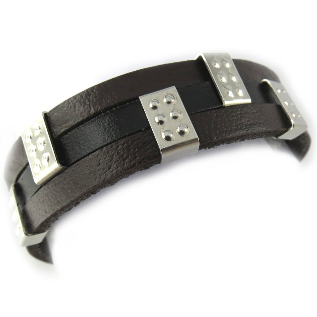 Bracelet cuir \'Peaceful\' noir marron (3 rangs) - [N0765]