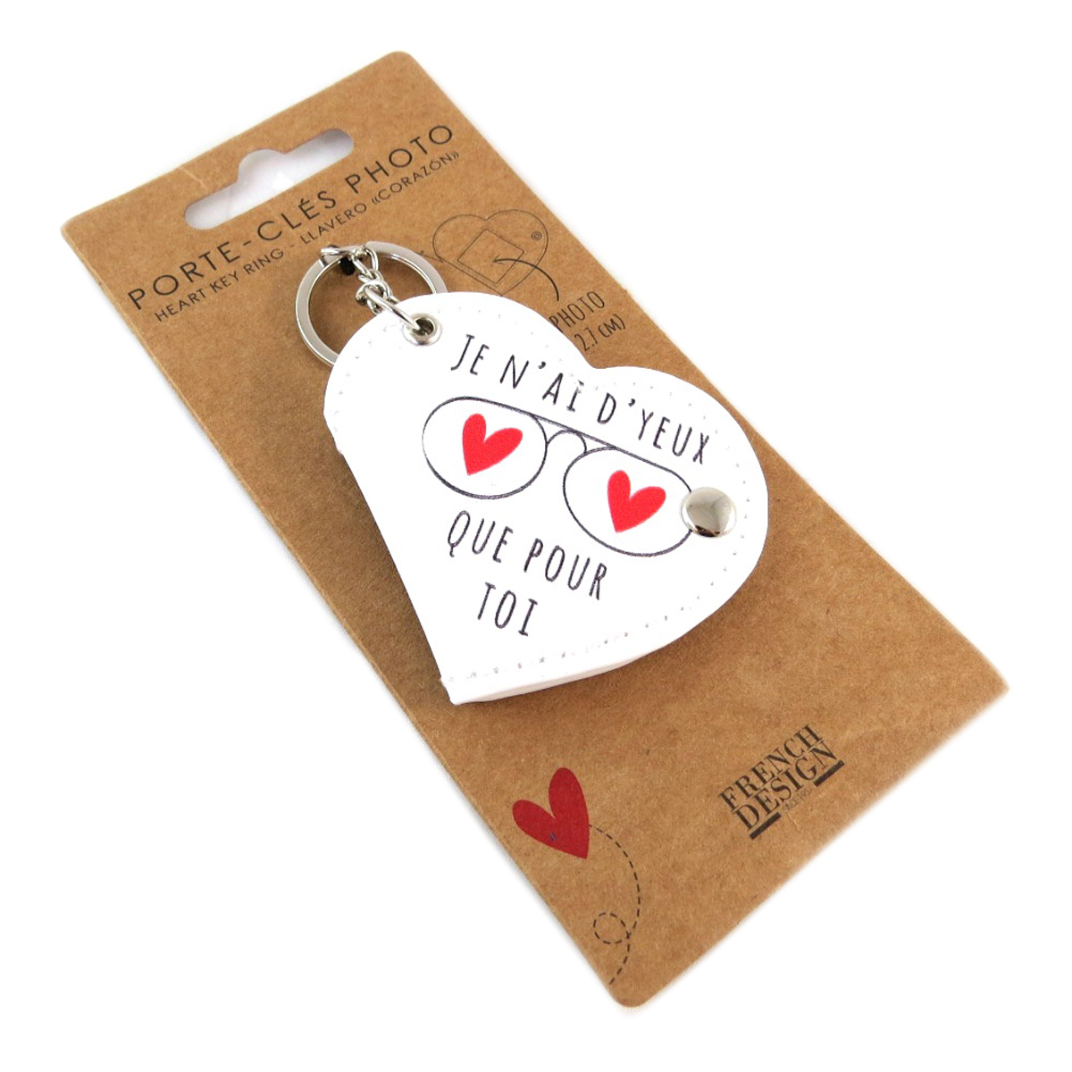 Porte-Clés photo \'Messages\' coeur blanc (Je n\'ai d\'yeux que pour Toi\') - 70x60 mm - [Q0783]
