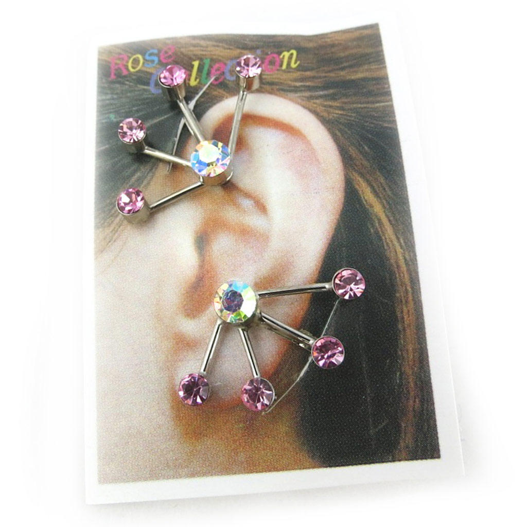 Clips contours de lobes \'Cristal\' rose - [N1111]