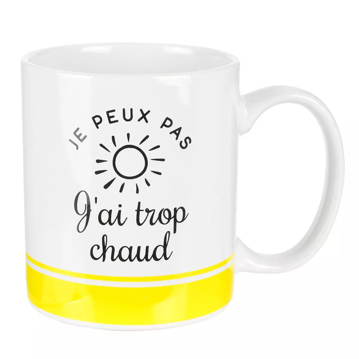 les trésors de lily Mug céramique 'Messages' blanc jaune (Je peux pas j'ai trop chaud) 35 cl [Q1141]