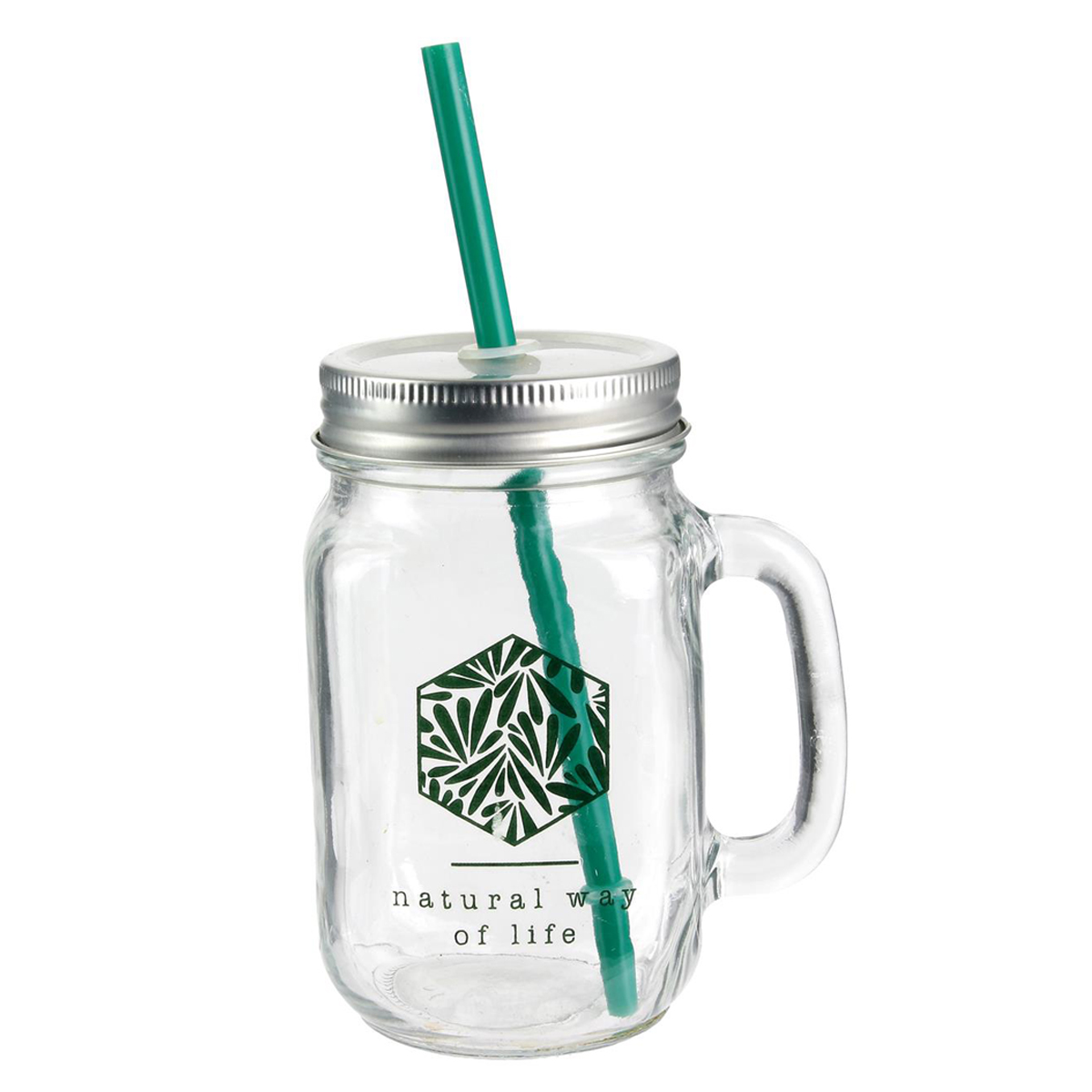 Mason jar verre \'Jungle\' transparent vert - 45 cl - [Q1163]