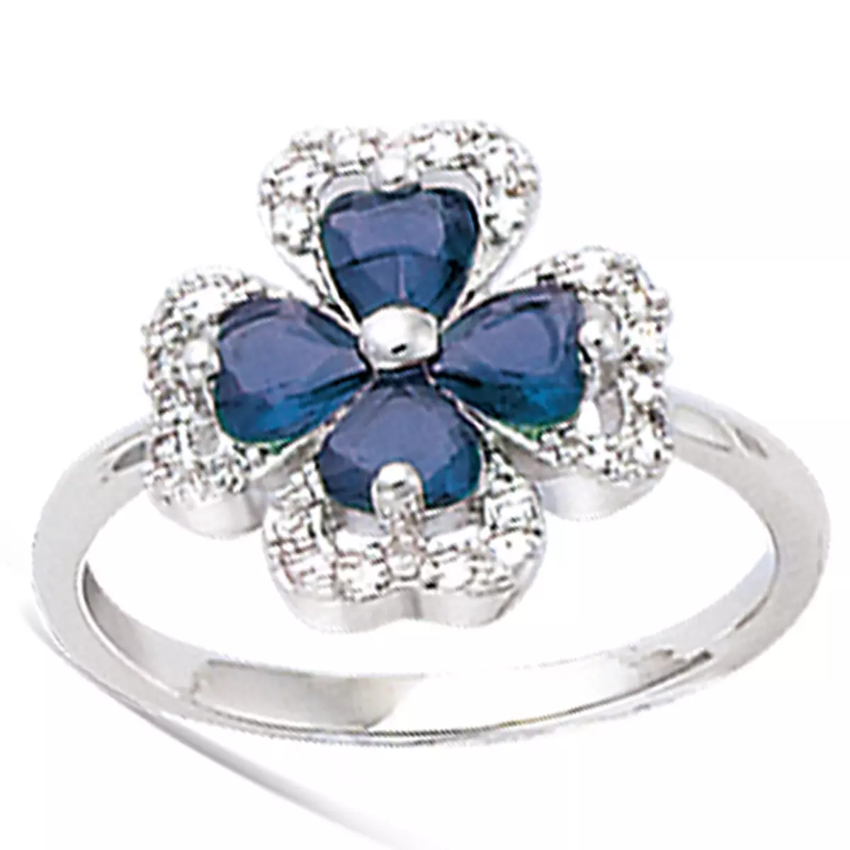 les trésors de lily Bague Argent 'Trèfle' saphir blanc argenté (rhodié) 13x13 mm [N1544]