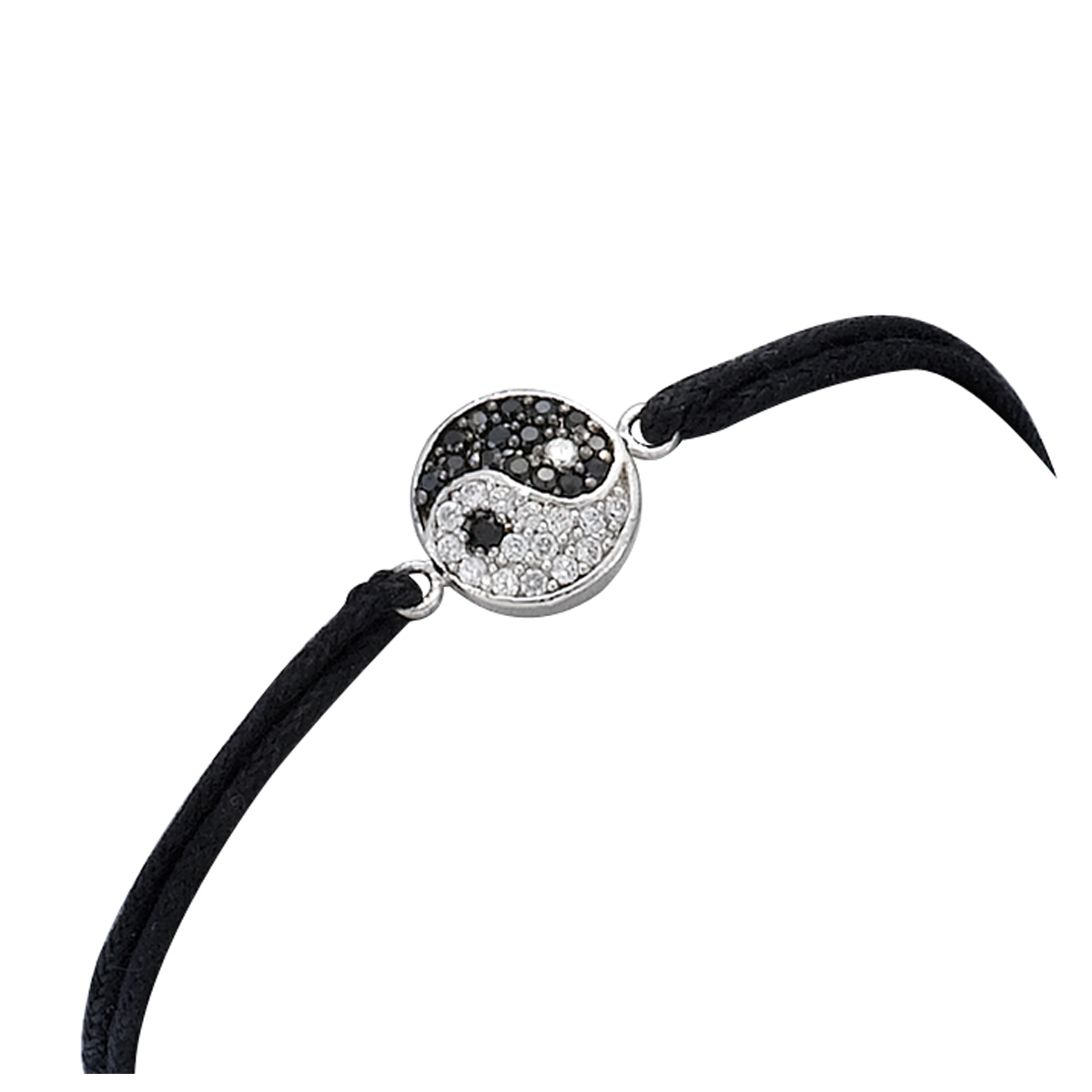 Bracelet Argent \'Yin Yang\' noir blanc argenté (rhodié)- 10 mm - [N1559]