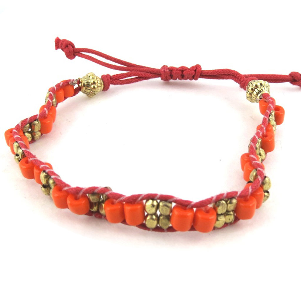 Bracelet ethnique \'Altaï\' rouge orange doré - [N1655]