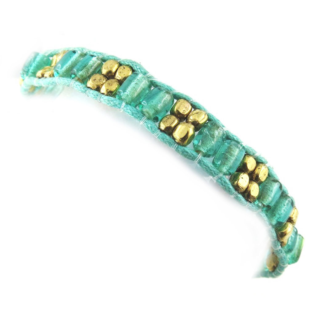 Bracelet ethnique \'Altaï\' vert doré - [N1679]