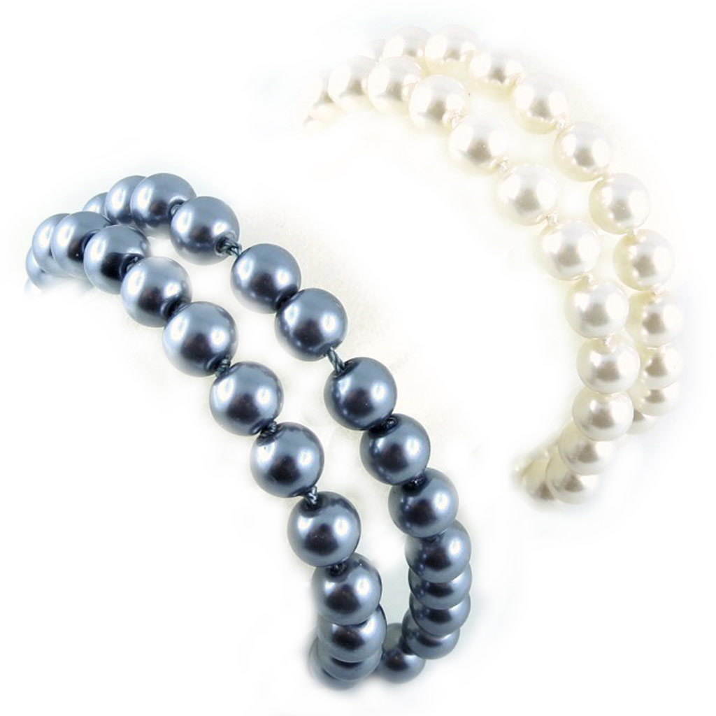 2 bracelets \'Perla\' ivoire gris (8 mm) - [L2665]