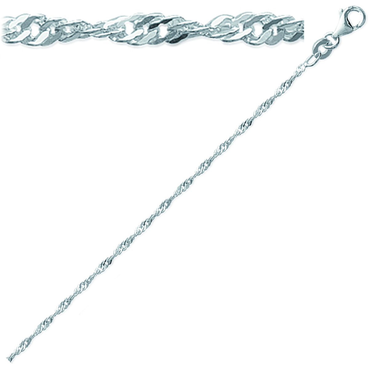 Bracelet Argent \'Singapour\' argenté (rhodié) - 18 cm 2 mm - [L3842]