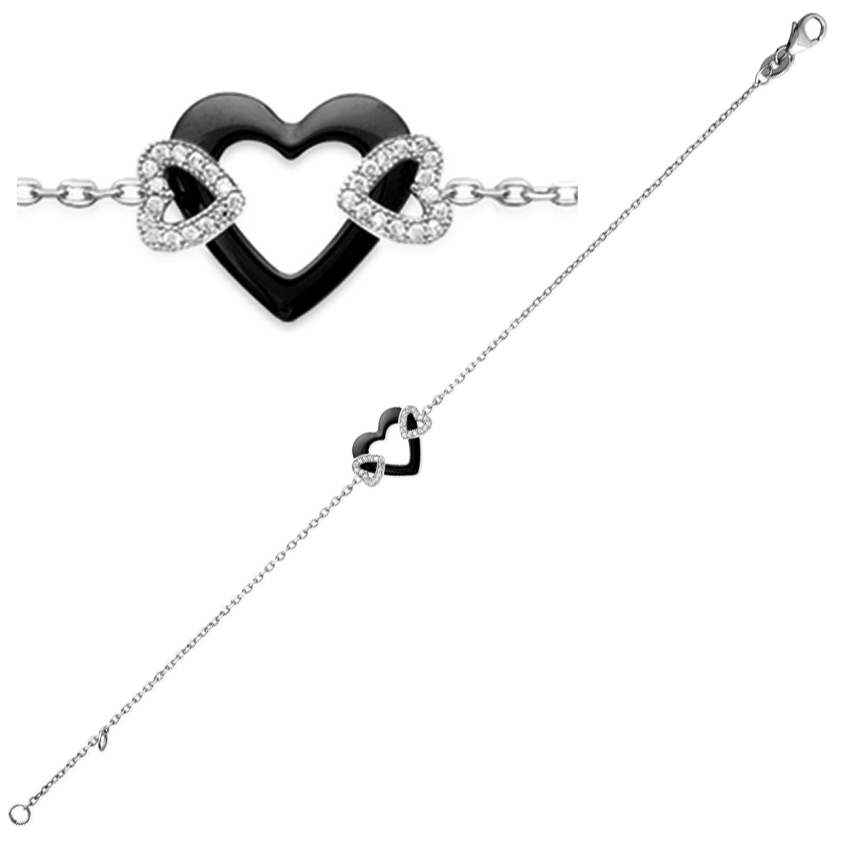 Bracelet Argent \'Love\' noir blanc (céramique) - 12x11 mm - [L3845]