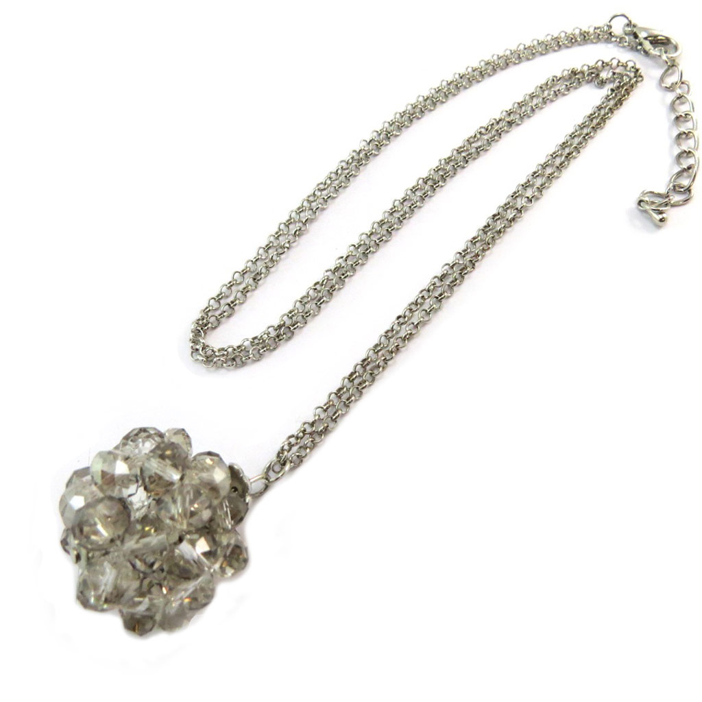 Collier sautoir \'Sissi\' gris argenté (cristal) - [P3590]