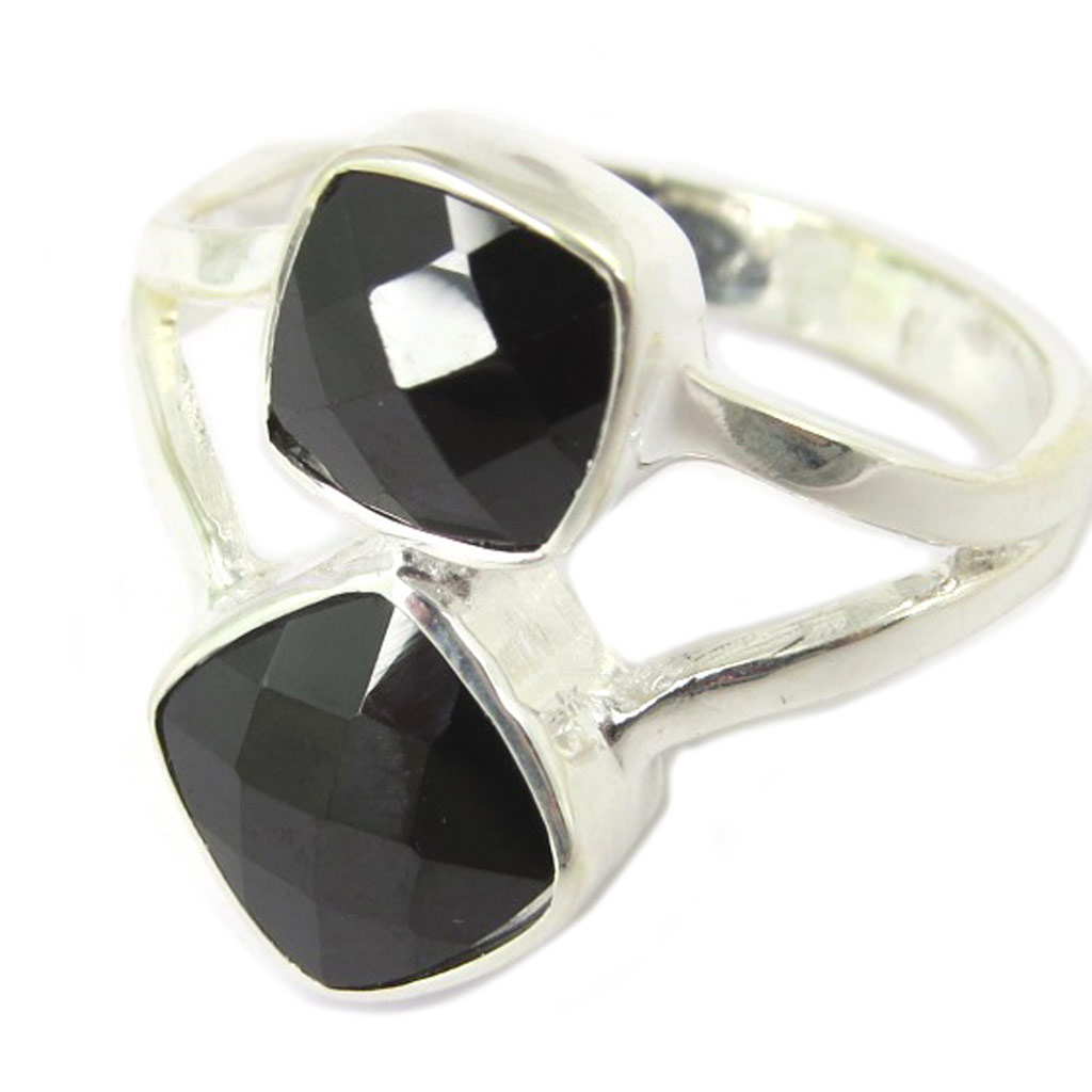 Bague artisanale argent \'Sissi\' onyx argenté - 20x8 mm - [P4085]