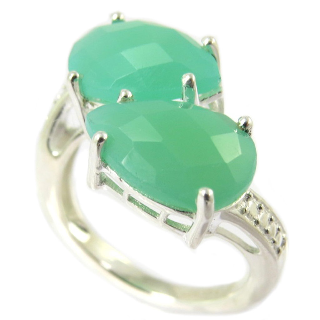 Bague artisanale argent \'Sissi\' vert argenté - 20x8 mm - [P4087]