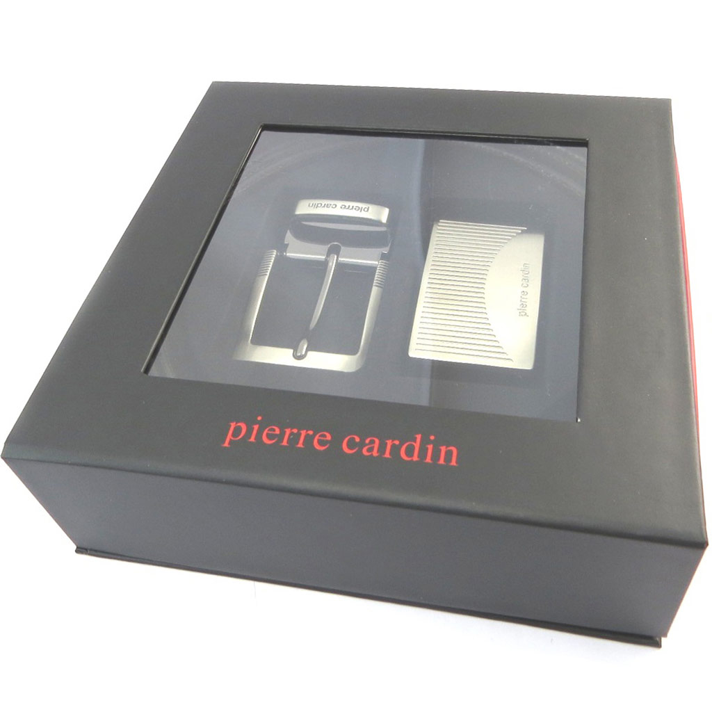 Coffret Ceintures Cuir \'Pierre Cardin\' noir / marron - 35 mm - [P4334]