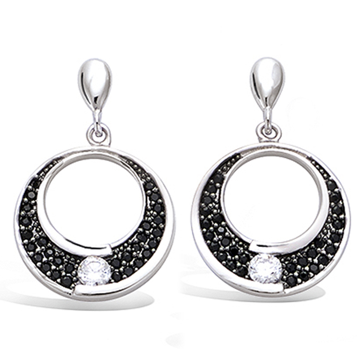 Boucles argent \'Sissi\' noir argenté (rhodié) - 22x14 mm - [P5027]