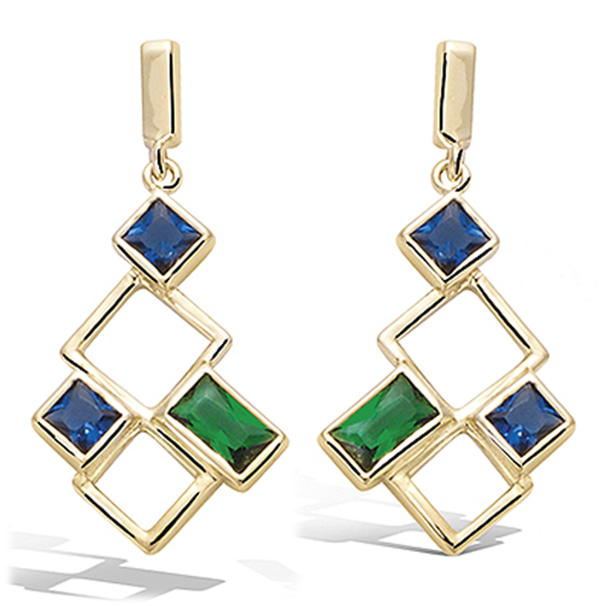 Boucles Plaqué Or \'Sissi\' bleu vert doré - 22x10 mm - [P5028]