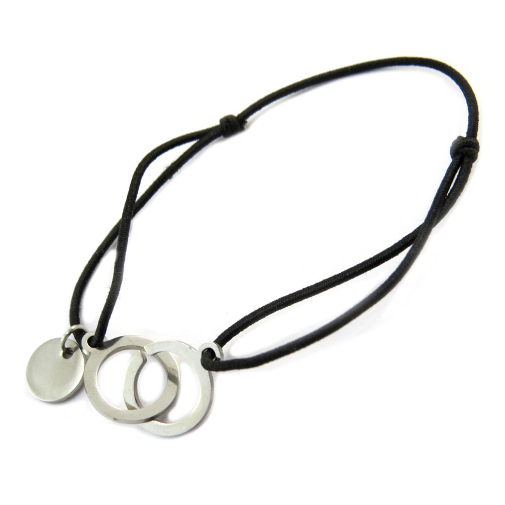 Bracelet ethnique acier \'Chorégraphie\' argenté noir - 17x10 mm - [P5061]